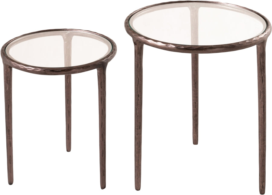 Evren Glass Top And Aluminum Base 2pc Nesting End Table