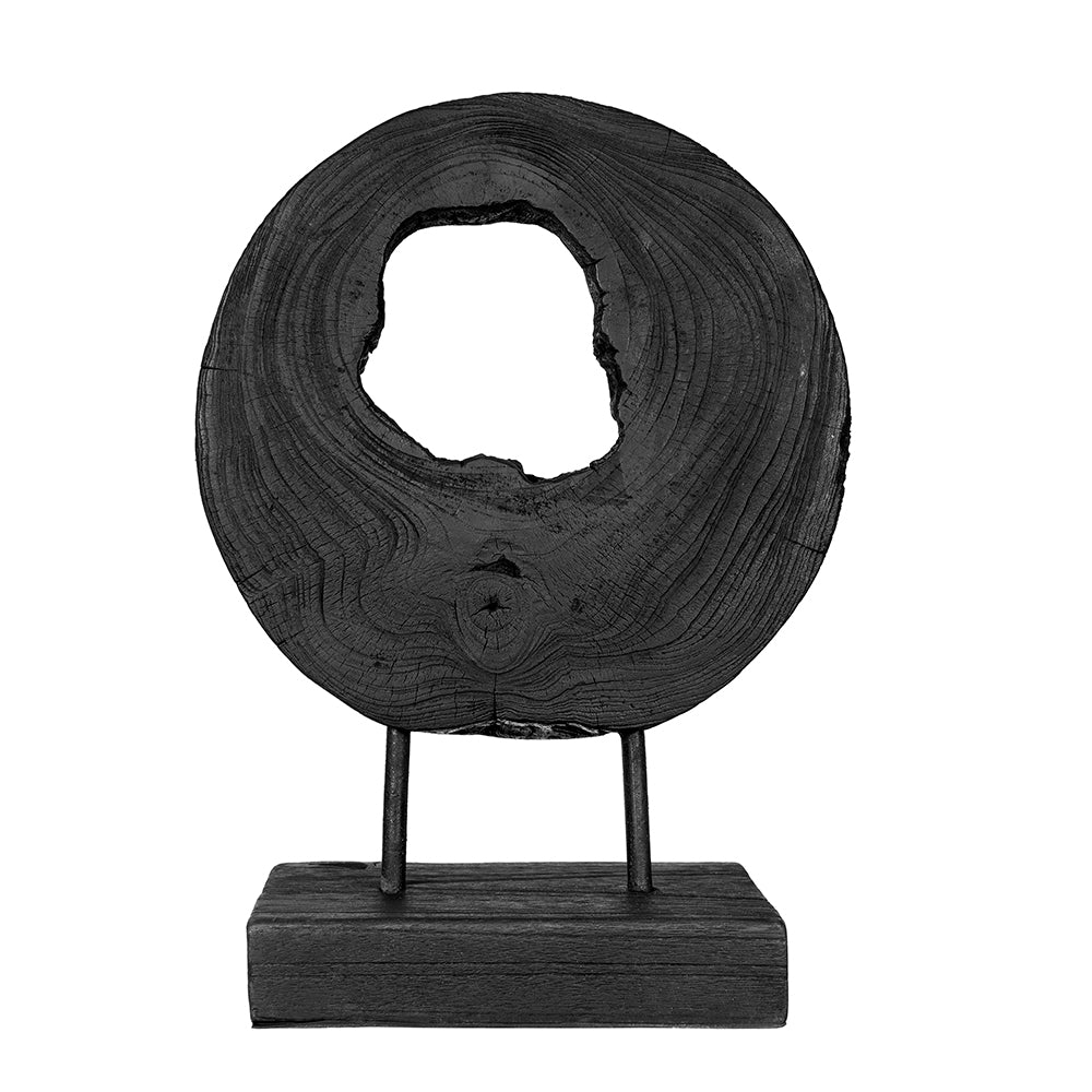 Black Teak Wood Decorative Sculpture with Stand