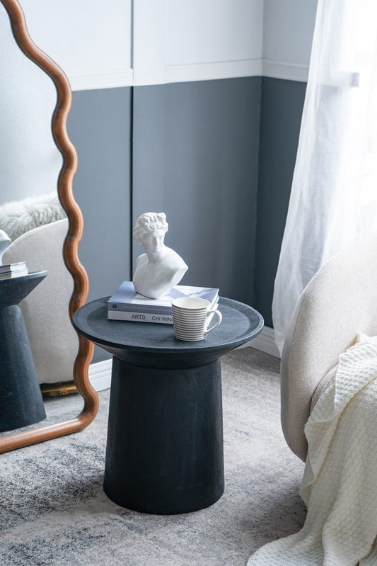 Black Wooden Pedestal Side Table