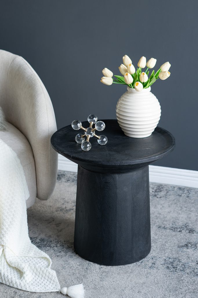 Black Wooden Pedestal Side Table