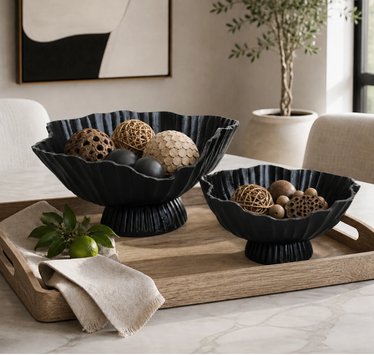 BREEVALE SET OF 2 BLACK BOWLS 7 (IN)