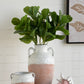 Round Terracotta Vase With Distressed White Tan Finish