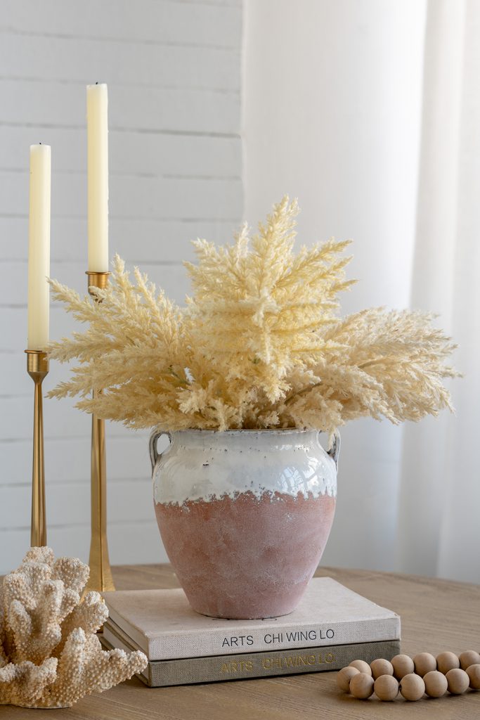 Round Terracotta Vase With Distressed White Tan Finish