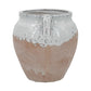 Round Terracotta Vase With Distressed White Tan Finish