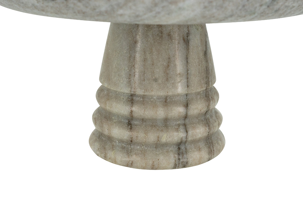 Marble Pedestal Bowl With Natural Gray Finish And Ribbed Base