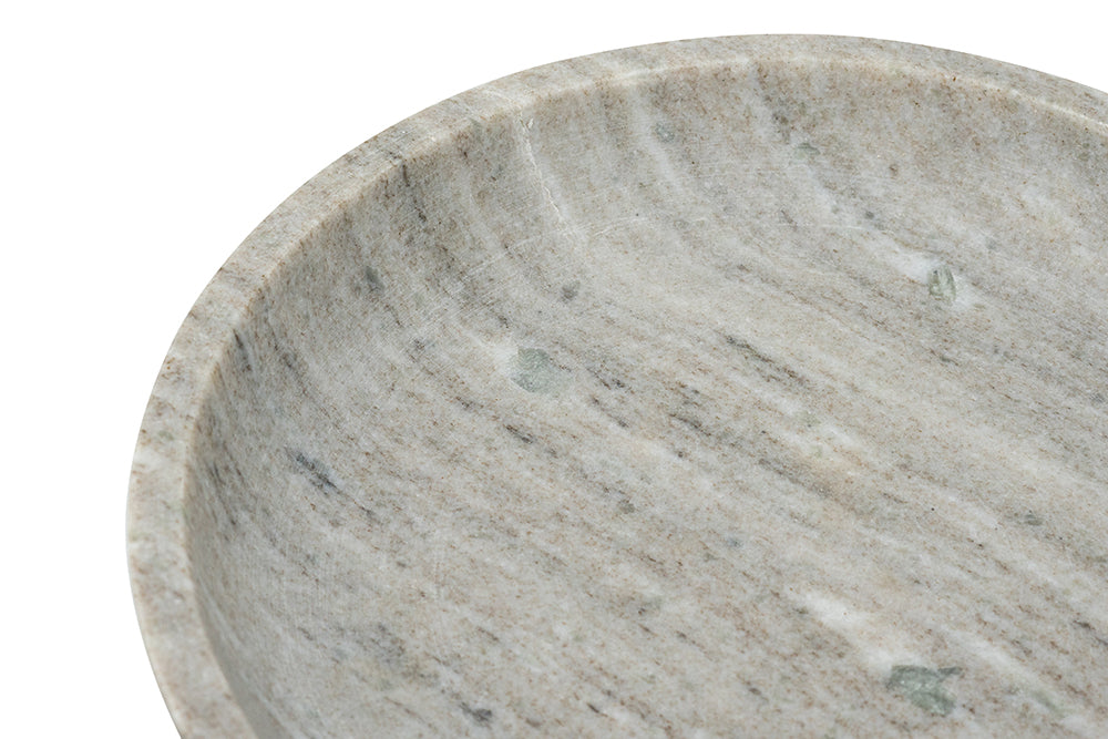 Marble Pedestal Bowl With Natural Gray Finish And Ribbed Base
