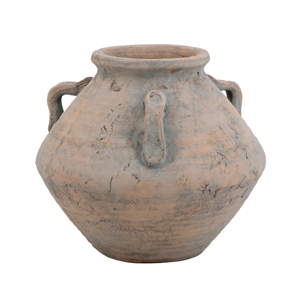 Tapered Terracotta Vase with Decorative Handles