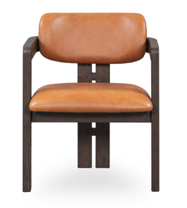 Martina Distressed Leather/Wood Dining Arm Chair