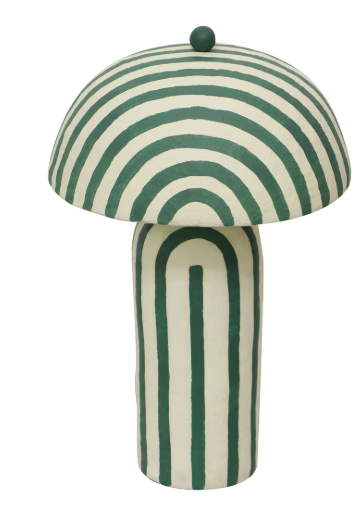 Maiori Dark Green Striped Papier Mache Table Lamp