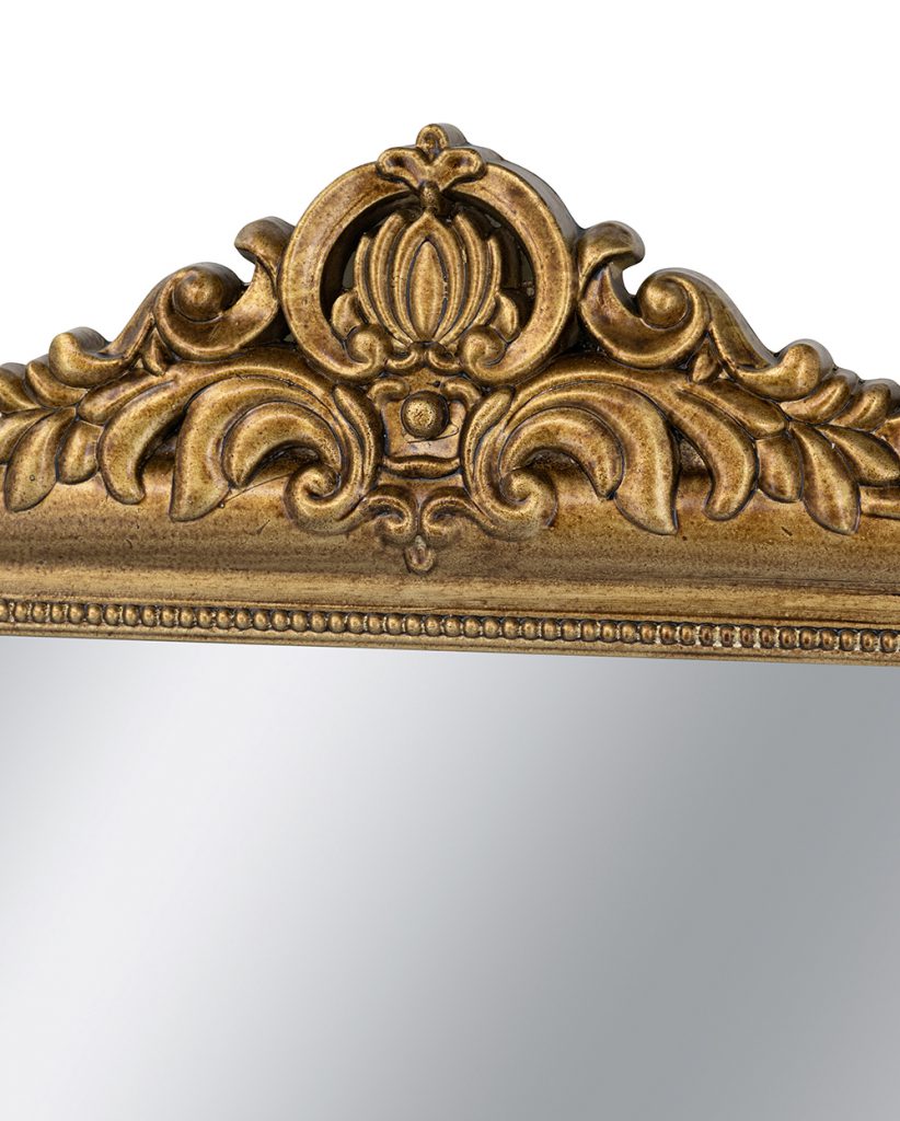 Decorative Arched Wall Mirror With Ornate Gold Crest Design