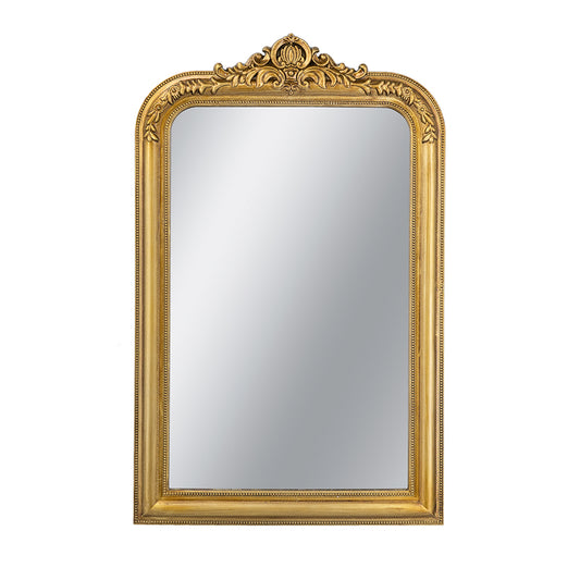 Decorative Arched Wall Mirror With Ornate Gold Crest Design
