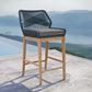 Wellspring Outdoor Patio Teak Wood Bar Stool in Blue Graphite