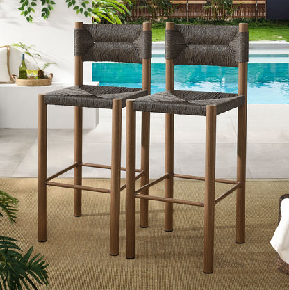 Parkland Outdoor Patio Rattan and Aluminum Bar Stools Set of 2 in Natural