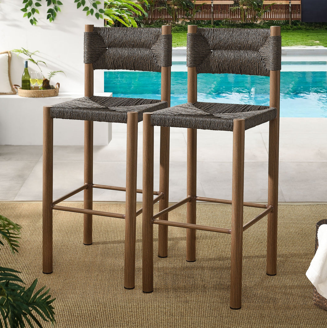 Parkland Outdoor Patio Rattan and Aluminum Bar Stools Set of 2 in Natural