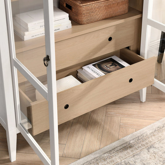 Nolan Tall Arched Storage Display Cabinet in Ivory Oak
