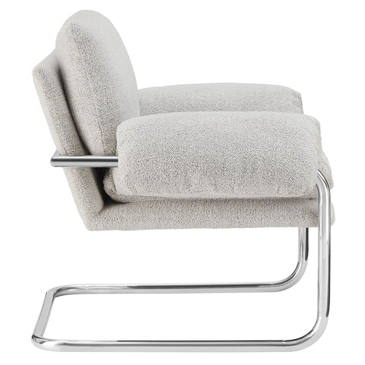 Ansel Boucle Fabric Accent Chair in Newsprint