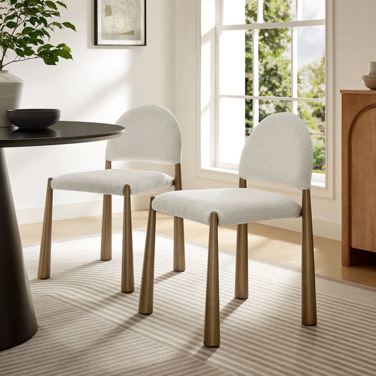 Hayley Upholstered Fabric Dining Side Chair in Brass Cream