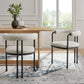 Turin Curved Back Boucle and Metal Dining Accent Chair in Black Pearl