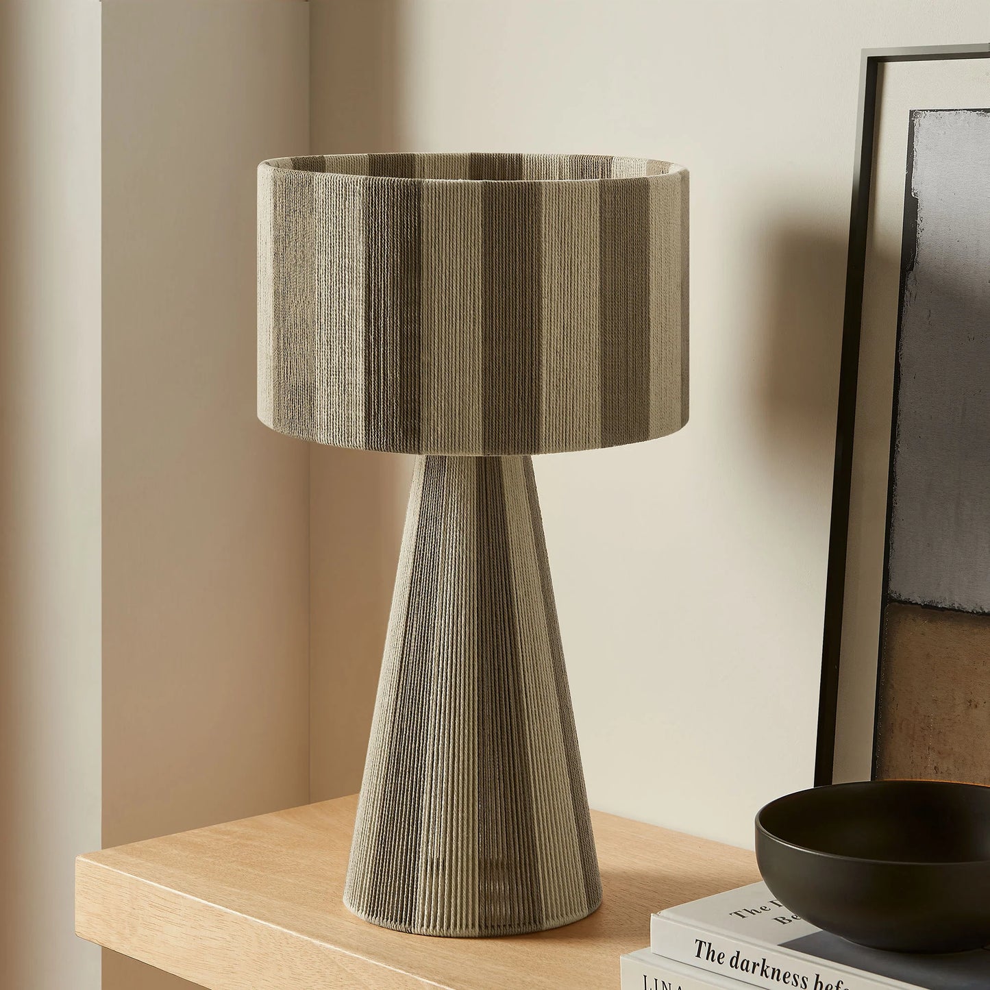 Renae Handwoven Cotton Thread Striped Table Lamp in Cobblestone