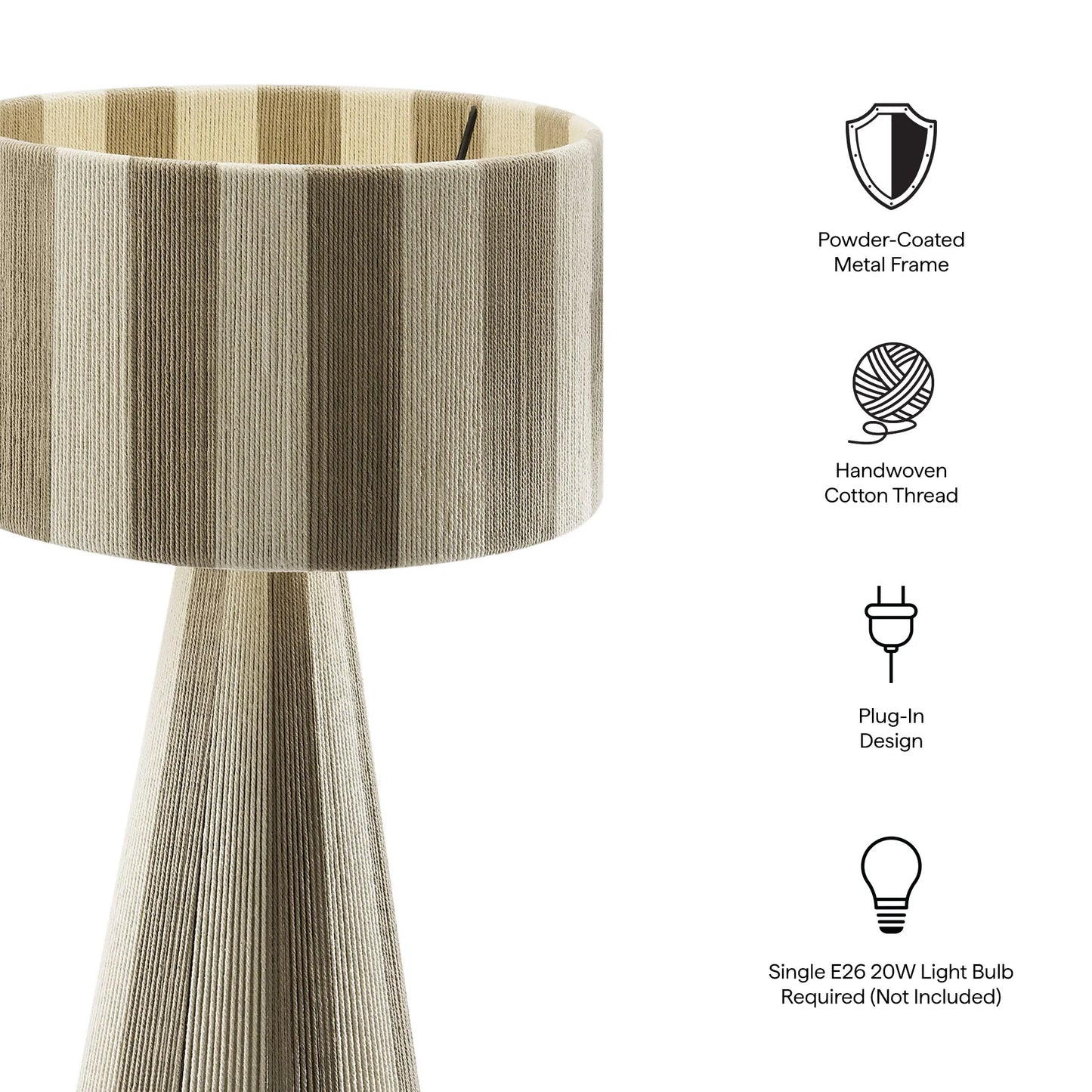 Renae Handwoven Cotton Thread Striped Table Lamp in Cobblestone