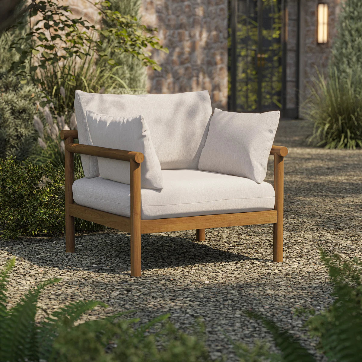 Eleni Outdoor Teak Wood Armchair in Weathered Gray Flint