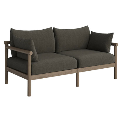 Eleni Outdoor Teak Wood Loveseat in Weathered Gray Flint