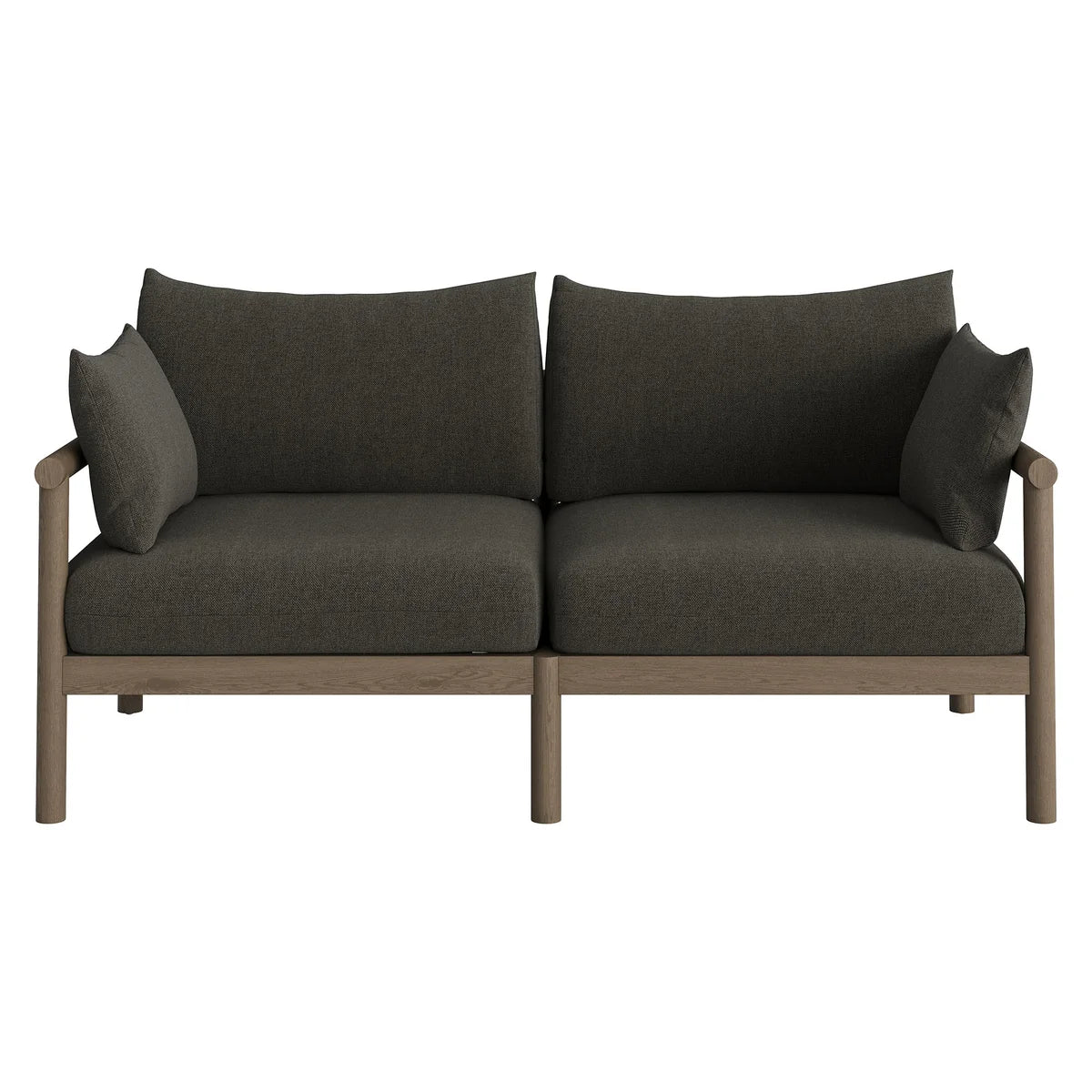 Eleni Outdoor Teak Wood Loveseat in Weathered Gray Flint