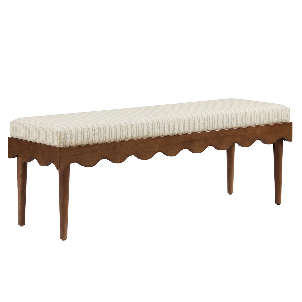 Mirette Scalloped Edge Striped Accent Bench in Spa Blue Stripe