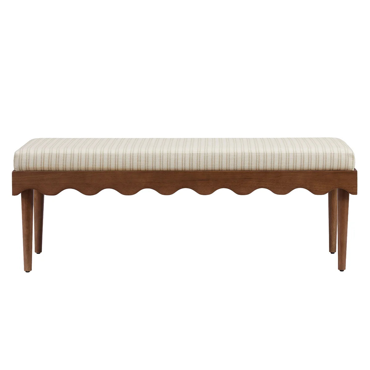 Mirette Scalloped Edge Striped Accent Bench in Spa Blue Stripe