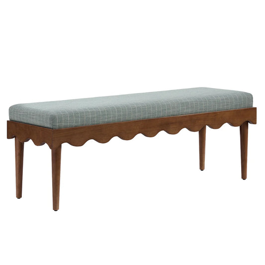 Mirette Scalloped Edge Striped Accent Bench in Spa Blue Stripe