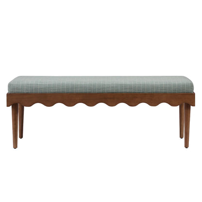 Mirette Scalloped Edge Striped Accent Bench in Spa Blue Stripe