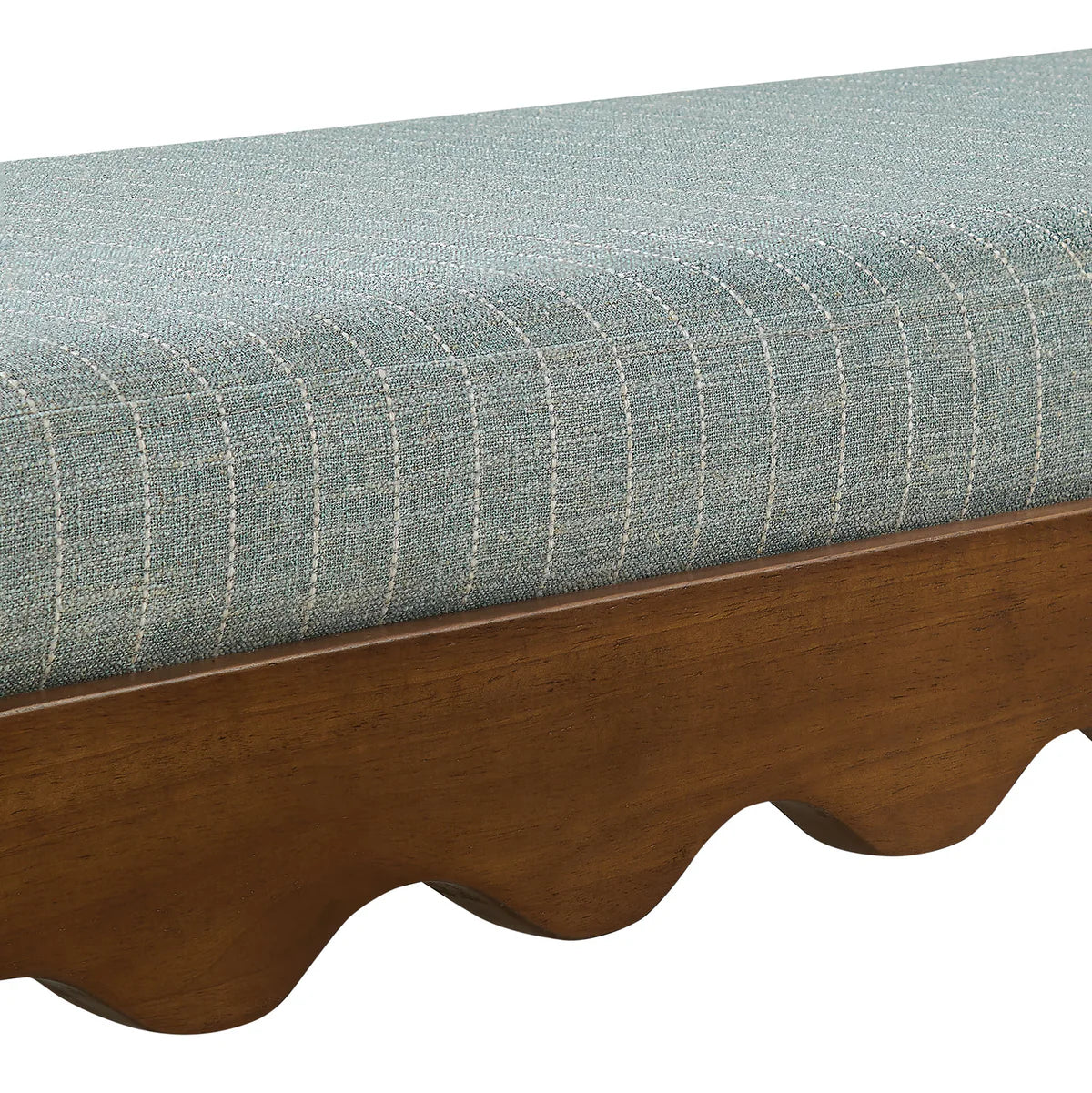 Mirette Scalloped Edge Striped Accent Bench in Spa Blue Stripe