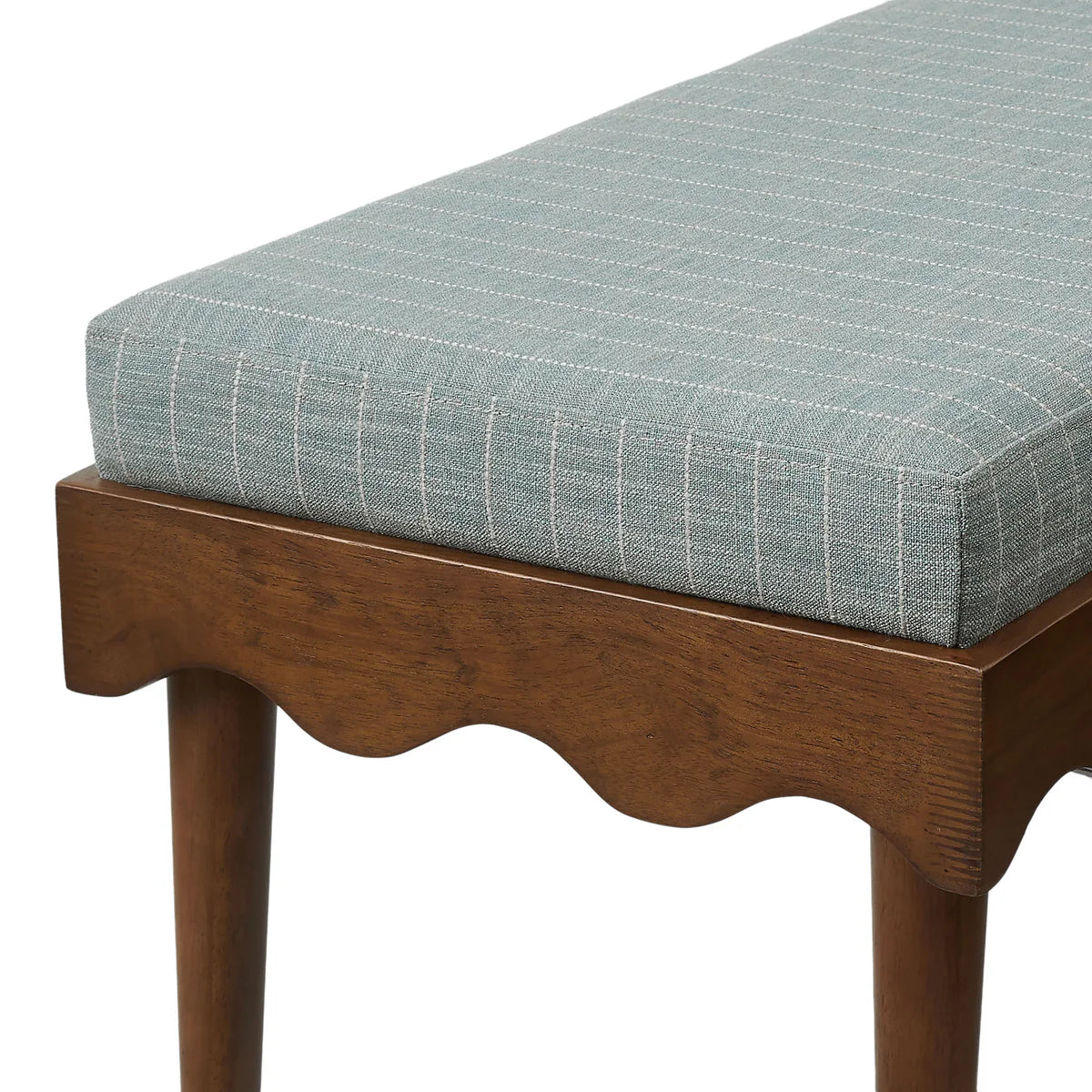 Mirette Scalloped Edge Striped Accent Bench in Spa Blue Stripe