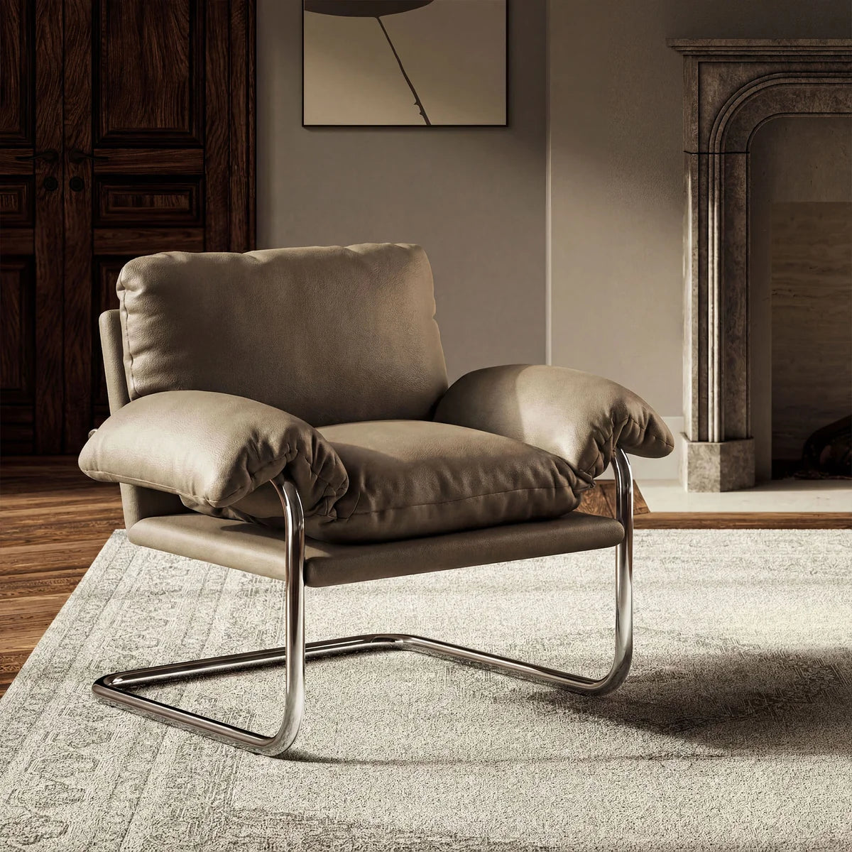 Ansel Vegan Leather Accent Chair in Toast