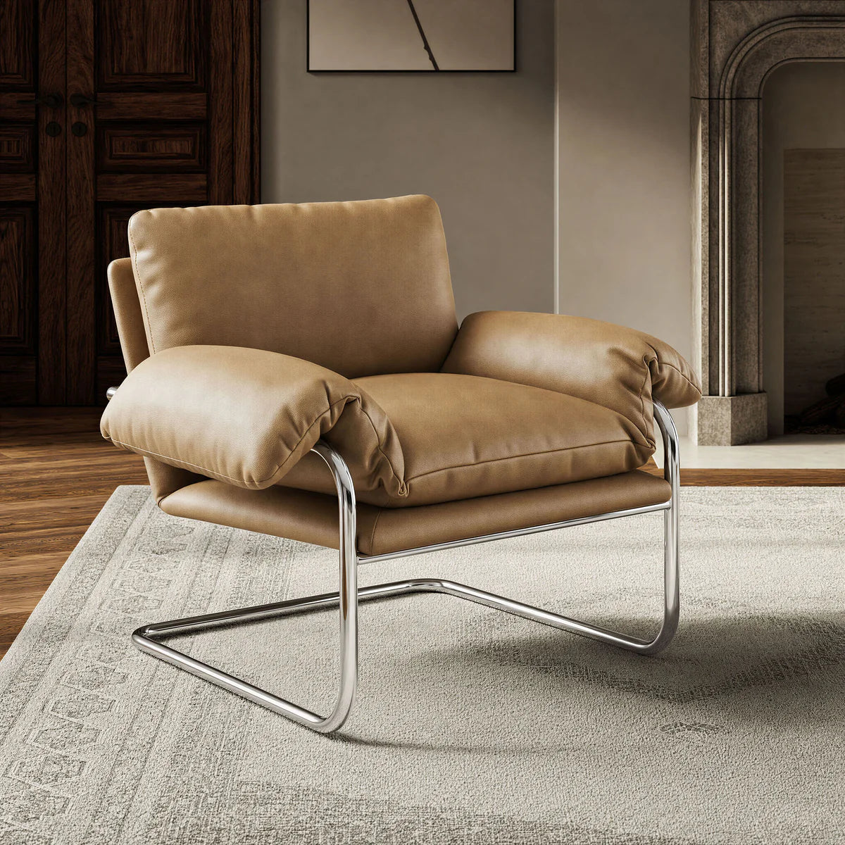 Ansel Vegan Leather Accent Chair in Toast