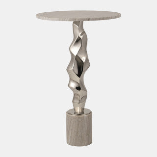 25" Kashon Marble Top Silver Table