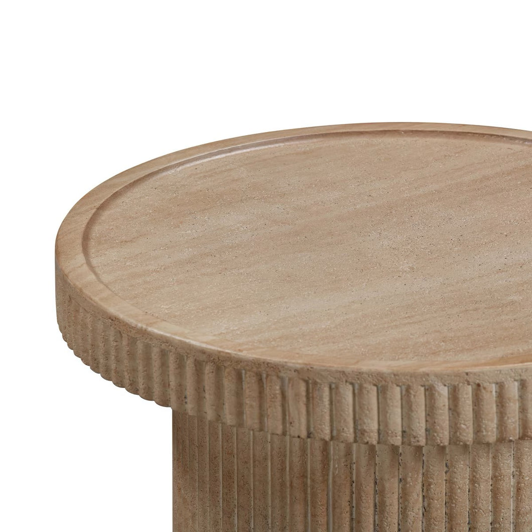 Darcy Faux Travertine Outdoor Side Table