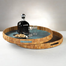 Cargar imagen en el visor de la galería, Agrari Abaca Silk Woven Cane Round Tray - Blue
