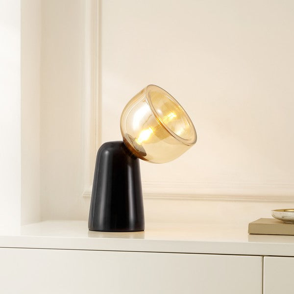 OMARA 13 INCH AMBER / BLACK MARBLE GLASS / MARBLE TABLE LAMP