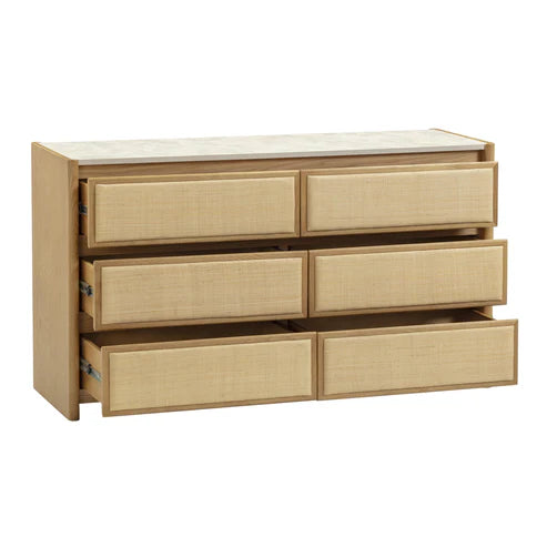 Paige 56" Natural Oak 6-Drawer Dresser