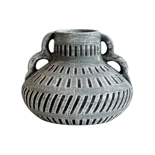 Earthenware Aztec Wide Flower Vase in Blue