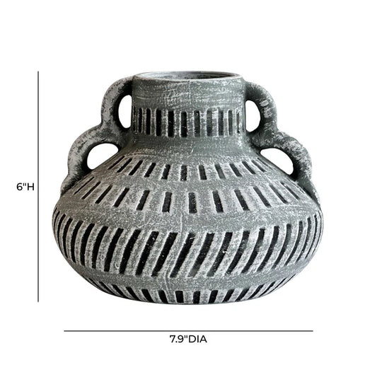 Earthenware Aztec Wide Flower Vase in Blue