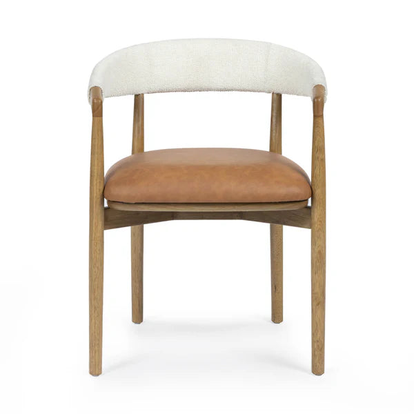 Vina Cognac Vegan Leather and Cream Textured Weave Dining Chair