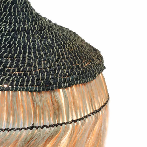 Sula Natural and Black Upcycled Abaca Pendant Lamp