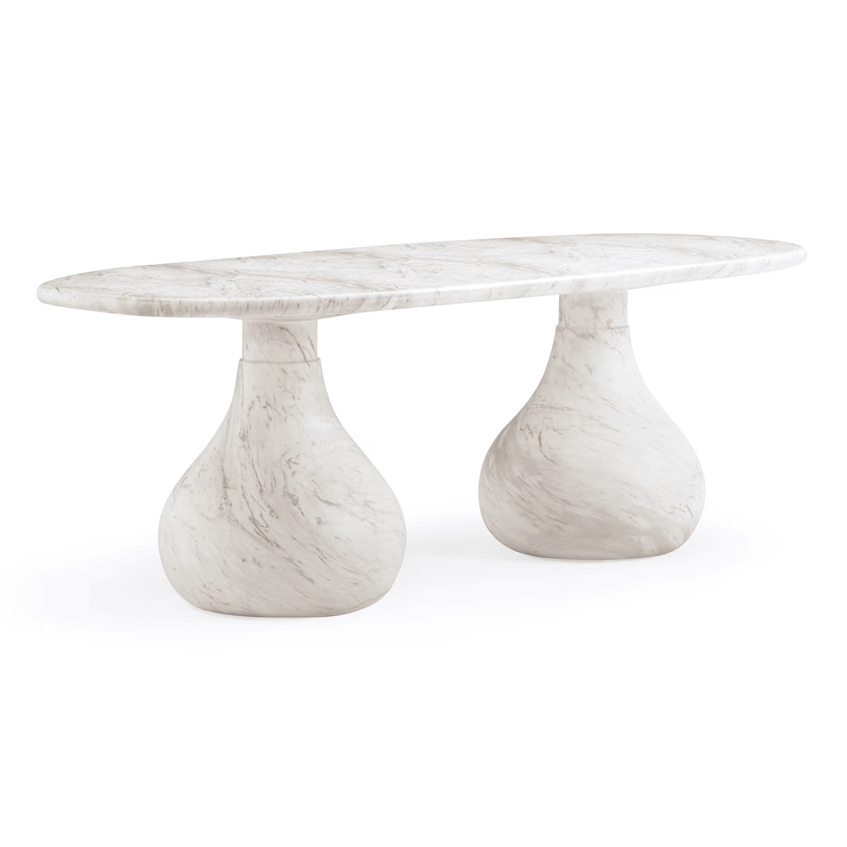 Smooch White Marble Print Indoor / Outdoor 87" Oval Dining Table