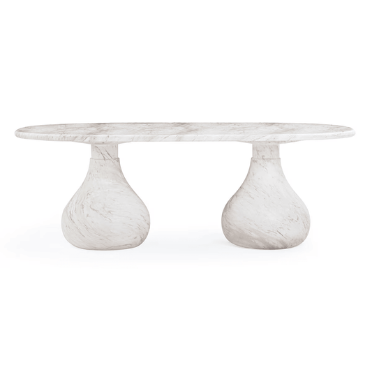 Smooch White Marble Print Indoor / Outdoor 87" Oval Dining Table
