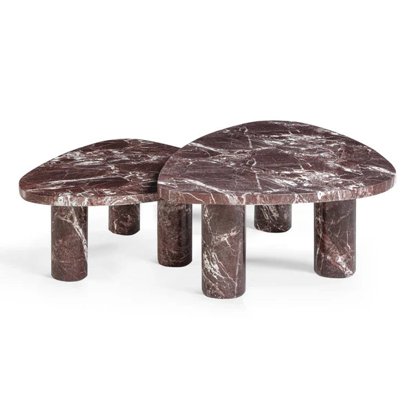 Libby 2-Piece Faux Red Levanto Marble Nesting Coffee Table Set