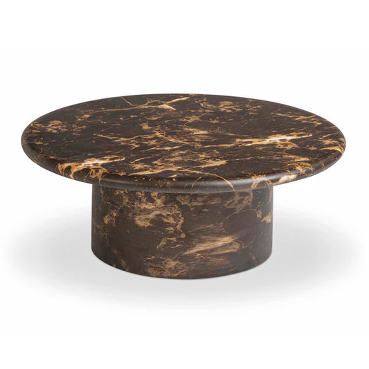Byron 36" Dark Brown Faux Marble Indoor/Outdoor Concrete Round Coffee Table