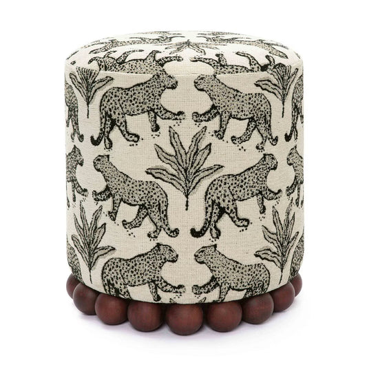 Dex Olive Green Leopard Jacquard Ottoman
