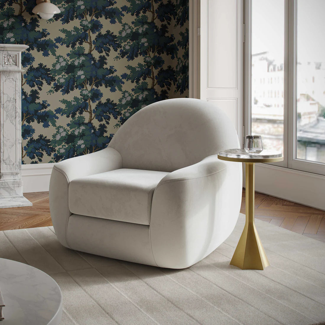 Tiago Warm Grey Boucle Swivel Chair